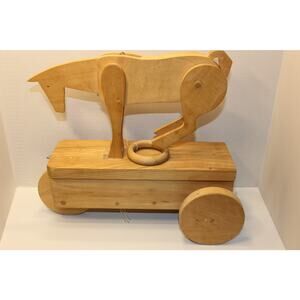 VINTAGE wooden horse pull toy 15"x 12"